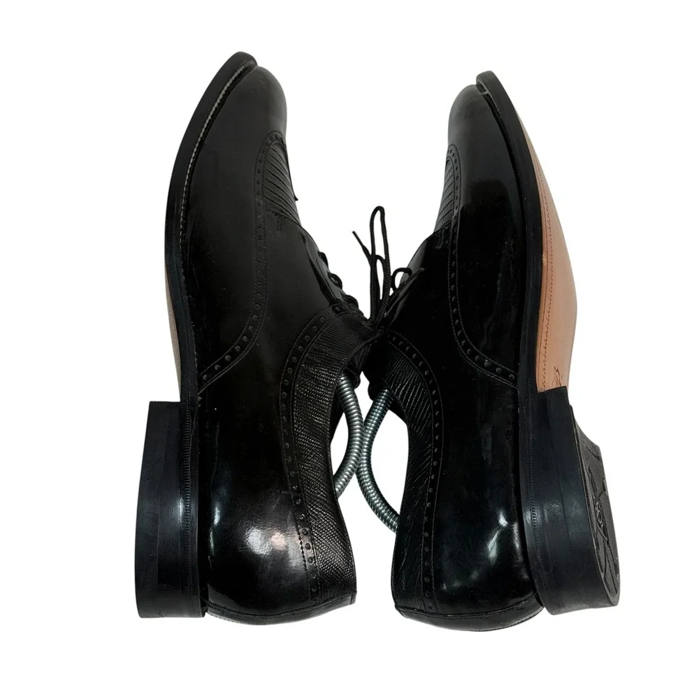 Baldwin Mens Black Patent Lizard Embossed Wingtip Oxford Dress Shoes Size‎ 12